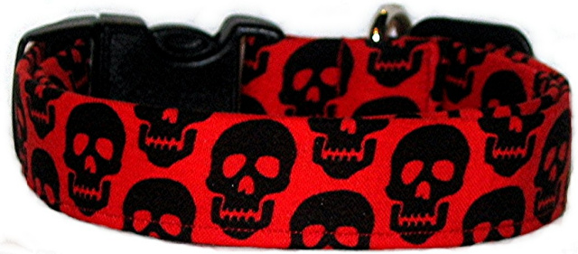 Red & Black Mini Skulls Handmade Dog Collar